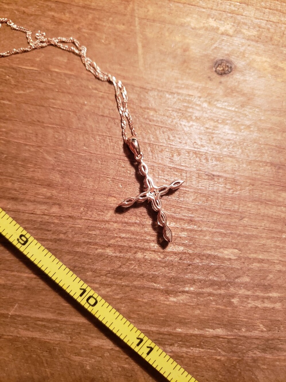 18k Rose Gold Over Sterling Necklace With Peach Morganite Cross - Picture 6 of 7